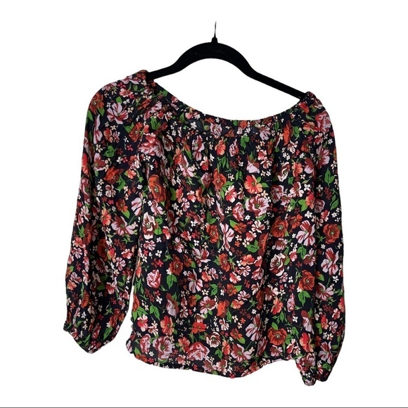 ZARA Black Floral Off the Shoulder Relaxed Fit Top Size XS - Picture 3 of 5